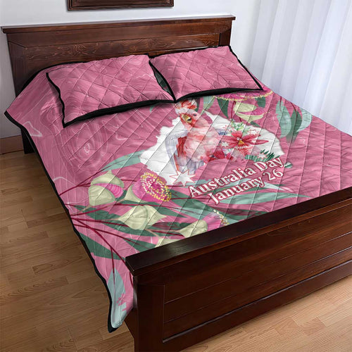 Pink Cockatoo Australia Day Quilt Bed Set Proud To Be An Aussie Opal Eucalyptus Blossoms - Aussie Hoodie
