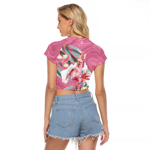 Pink Cockatoo Australia Day Raglan Cropped T Shirt Proud To Be An Aussie Opal Eucalyptus Blossoms - Aussie Hoodie