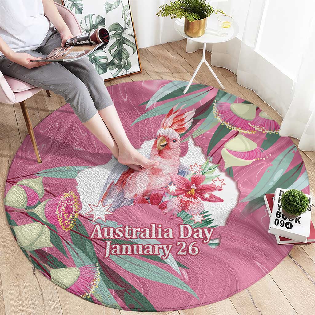 Pink Cockatoo Australia Day Round Carpet Proud To Be An Aussie Opal Eucalyptus Blossoms - Aussie Hoodie