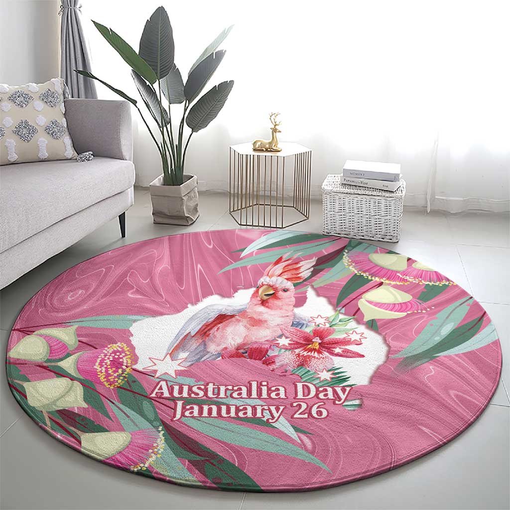 Pink Cockatoo Australia Day Round Carpet Proud To Be An Aussie Opal Eucalyptus Blossoms - Aussie Hoodie