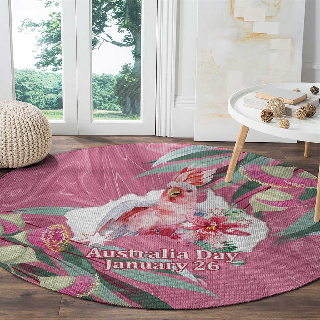 Pink Cockatoo Australia Day Round Carpet Proud To Be An Aussie Opal Eucalyptus Blossoms - Aussie Hoodie