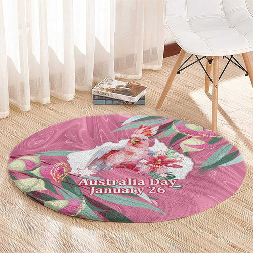 Pink Cockatoo Australia Day Round Carpet Proud To Be An Aussie Opal Eucalyptus Blossoms - Aussie Hoodie