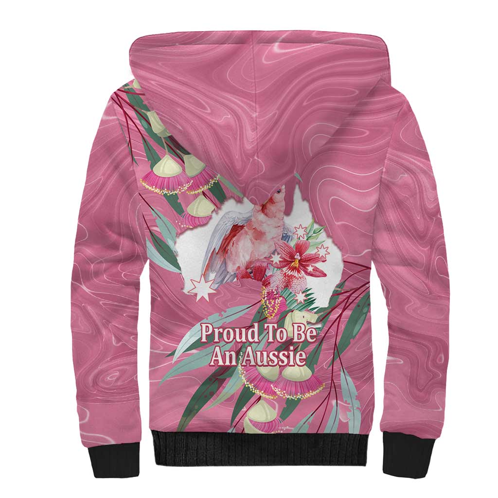 Pink Cockatoo Australia Day Sherpa Hoodie Proud To Be An Aussie Opal Eucalyptus Blossoms - Aussie Hoodie
