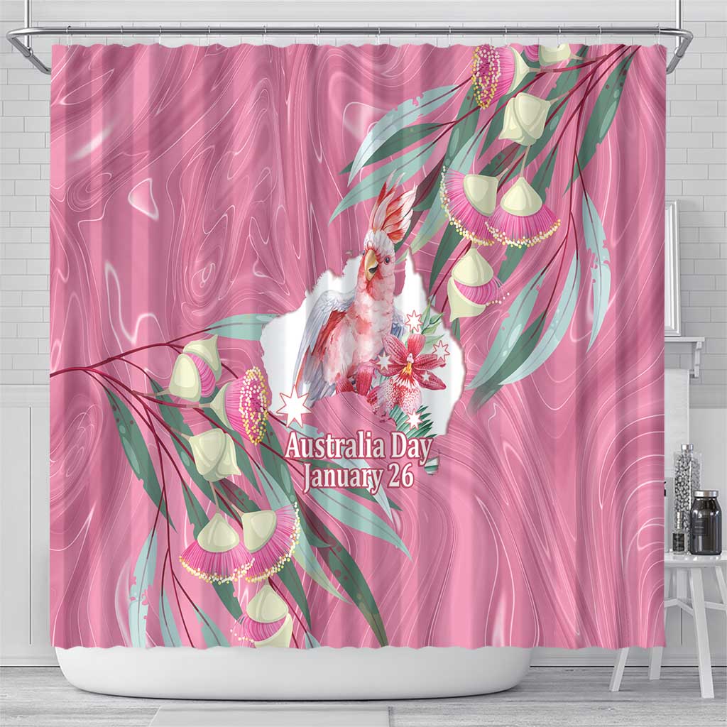 Pink Cockatoo Australia Day Shower Curtain Proud To Be An Aussie Opal Eucalyptus Blossoms - Aussie Hoodie