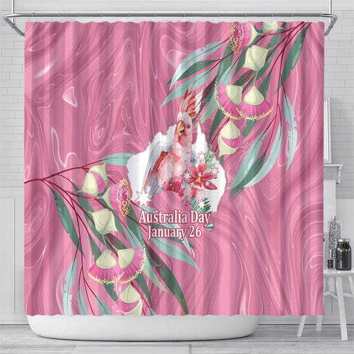 Pink Cockatoo Australia Day Shower Curtain Proud To Be An Aussie Opal Eucalyptus Blossoms - Aussie Hoodie