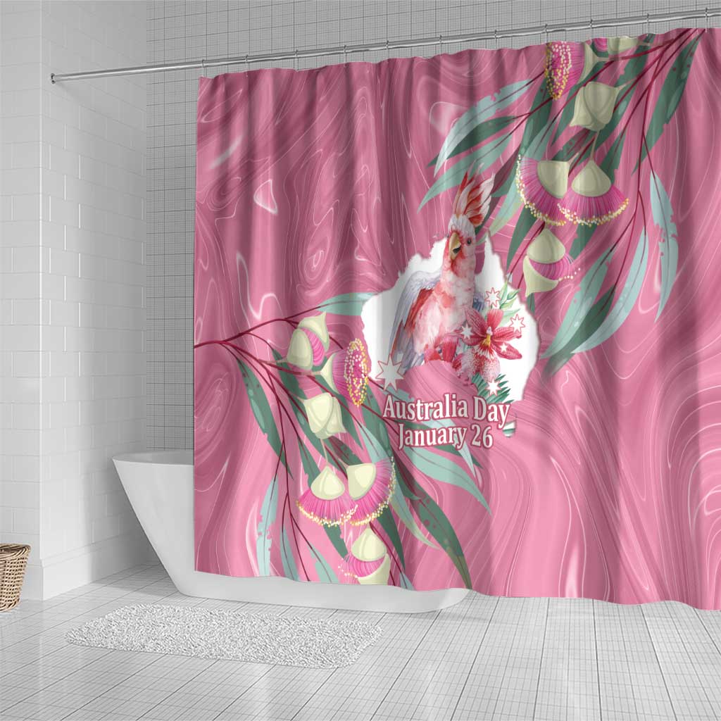 Pink Cockatoo Australia Day Shower Curtain Proud To Be An Aussie Opal Eucalyptus Blossoms - Aussie Hoodie