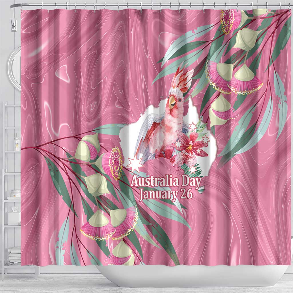 Pink Cockatoo Australia Day Shower Curtain Proud To Be An Aussie Opal Eucalyptus Blossoms - Aussie Hoodie