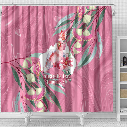 Pink Cockatoo Australia Day Shower Curtain Proud To Be An Aussie Opal Eucalyptus Blossoms - Aussie Hoodie
