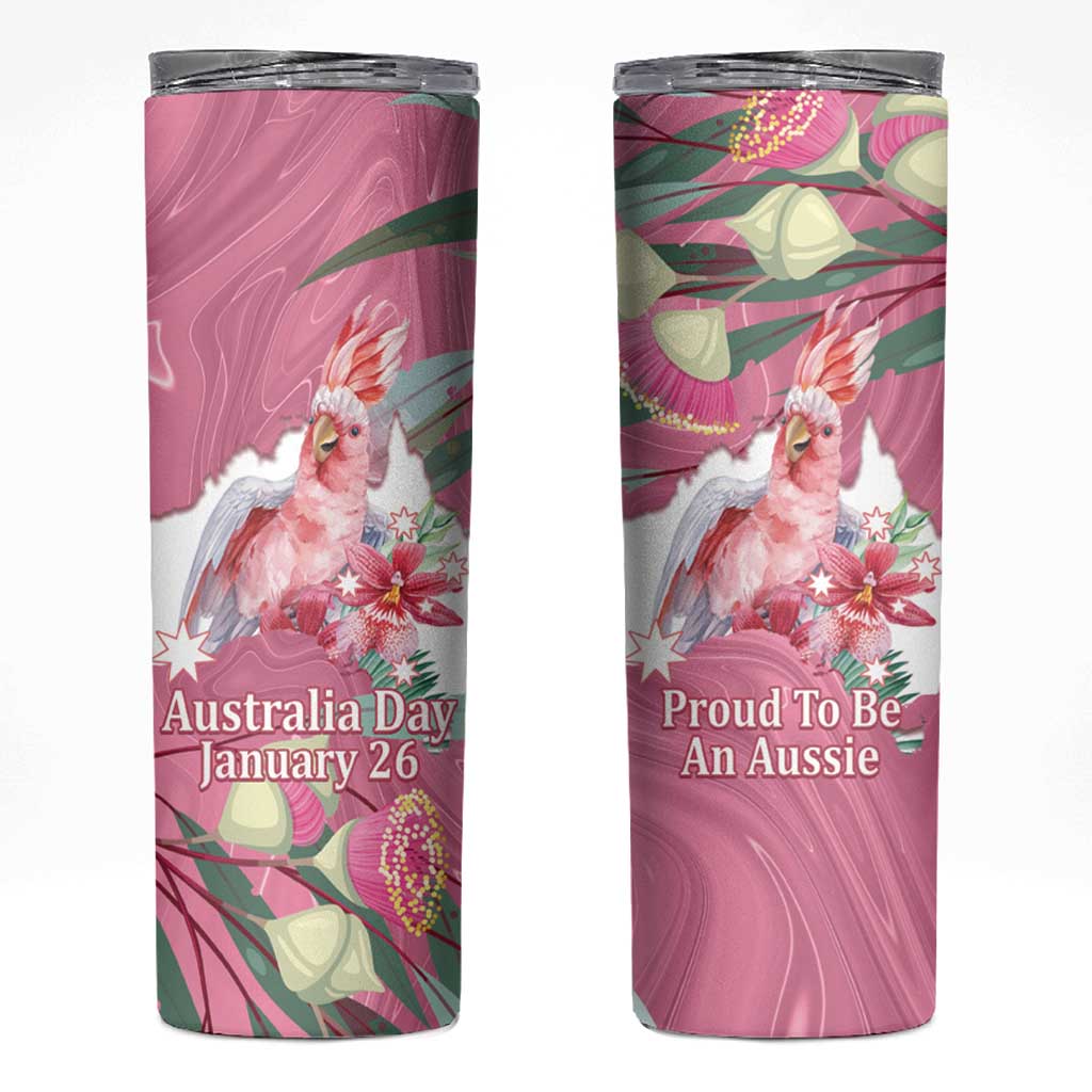Pink Cockatoo Australia Day Skinny Tumbler Proud To Be An Aussie Opal Eucalyptus Blossoms - Aussie Hoodie