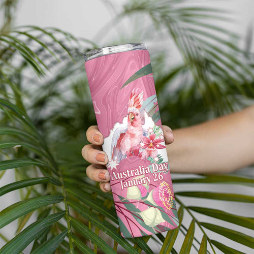 Pink Cockatoo Australia Day Skinny Tumbler Proud To Be An Aussie Opal Eucalyptus Blossoms - Aussie Hoodie