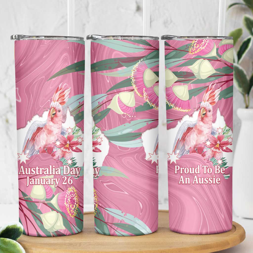 Pink Cockatoo Australia Day Skinny Tumbler Proud To Be An Aussie Opal Eucalyptus Blossoms - Aussie Hoodie