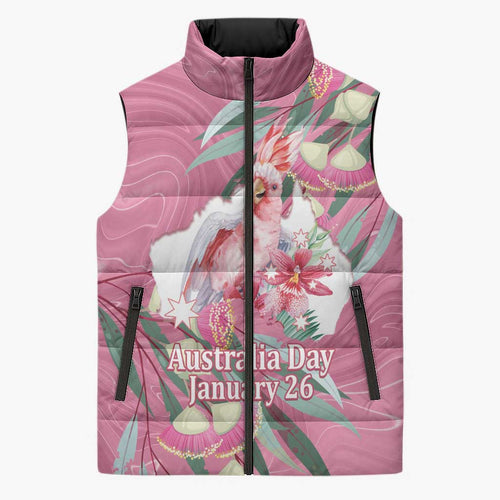 Pink Cockatoo Australia Day Sleeveless Puffer Jacket Proud To Be An Aussie Opal Eucalyptus Blossoms - Aussie Hoodie