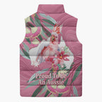 Pink Cockatoo Australia Day Sleeveless Puffer Jacket Proud To Be An Aussie Opal Eucalyptus Blossoms - Aussie Hoodie
