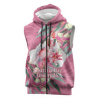 Pink Cockatoo Australia Day Sleeveless Zip Hoodie Proud To Be An Aussie Opal Eucalyptus Blossoms - Aussie Hoodie