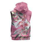 Pink Cockatoo Australia Day Sleeveless Zip Hoodie Proud To Be An Aussie Opal Eucalyptus Blossoms - Aussie Hoodie