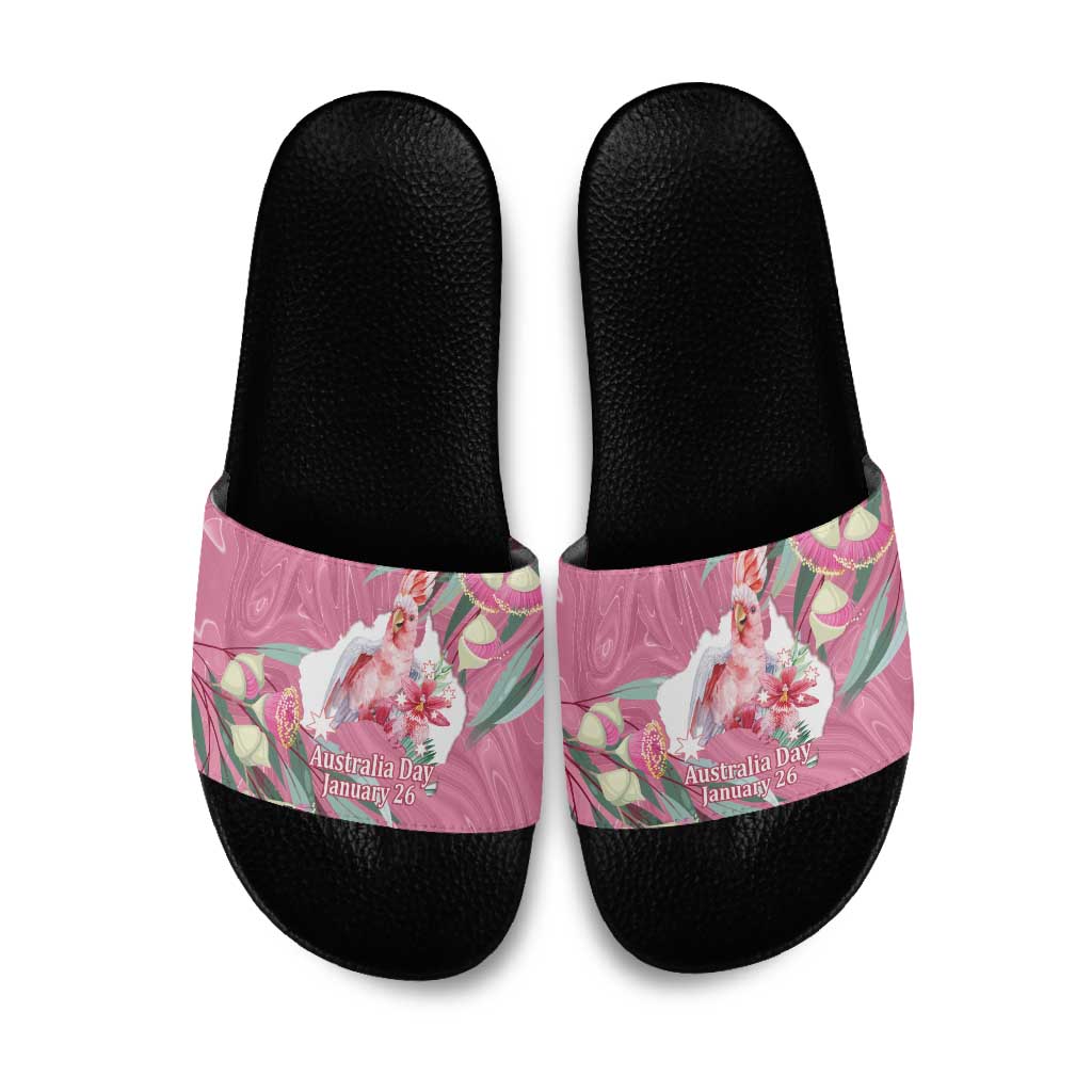 Pink Cockatoo Australia Day Slide Sandals Proud To Be An Aussie Opal Eucalyptus Blossoms - Aussie Hoodie