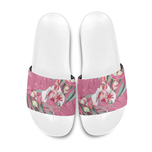 Pink Cockatoo Australia Day Slide Sandals Proud To Be An Aussie Opal Eucalyptus Blossoms - Aussie Hoodie