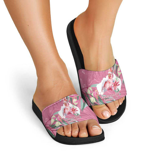Pink Cockatoo Australia Day Slide Sandals Proud To Be An Aussie Opal Eucalyptus Blossoms - Aussie Hoodie
