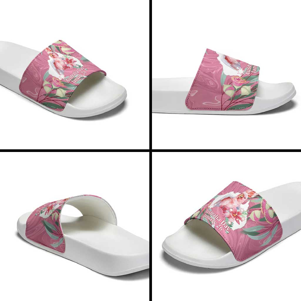 Pink Cockatoo Australia Day Slide Sandals Proud To Be An Aussie Opal Eucalyptus Blossoms - Aussie Hoodie