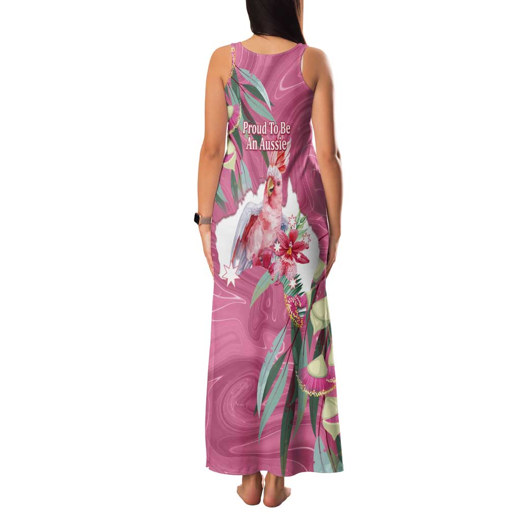 Pink Cockatoo Australia Day Tank Maxi Dress Proud To Be An Aussie Opal Eucalyptus Blossoms - Aussie Hoodie