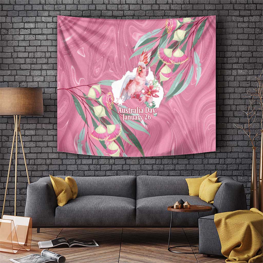 Pink Cockatoo Australia Day Tapestry Proud To Be An Aussie Opal Eucalyptus Blossoms - Aussie Hoodie