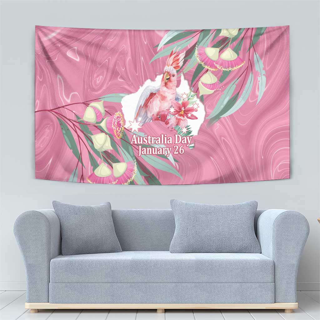 Pink Cockatoo Australia Day Tapestry Proud To Be An Aussie Opal Eucalyptus Blossoms - Aussie Hoodie