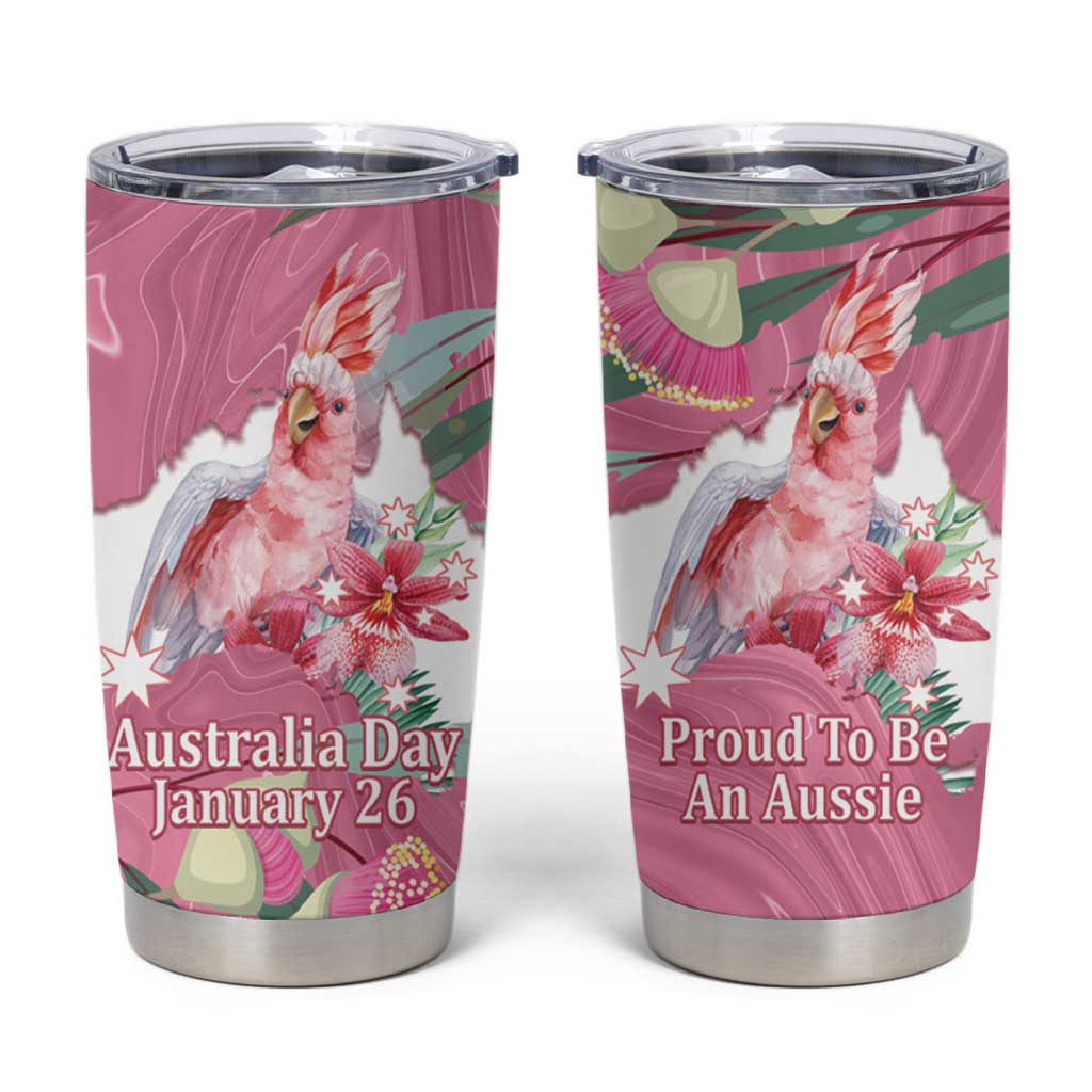 Pink Cockatoo Australia Day Tumbler Cup Proud To Be An Aussie Opal Eucalyptus Blossoms - Aussie Hoodie