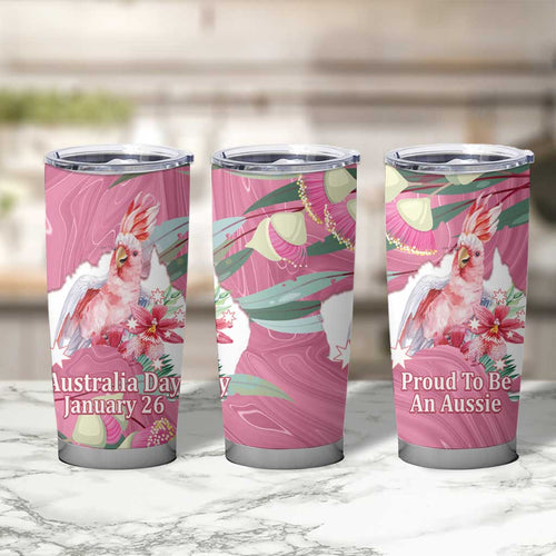 Pink Cockatoo Australia Day Tumbler Cup Proud To Be An Aussie Opal Eucalyptus Blossoms - Aussie Hoodie
