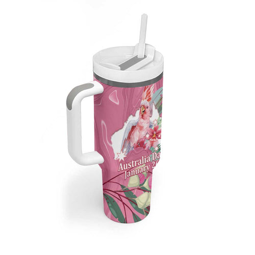 Pink Cockatoo Australia Day Tumbler With Handle Proud To Be An Aussie Opal Eucalyptus Blossoms - Aussie Hoodie