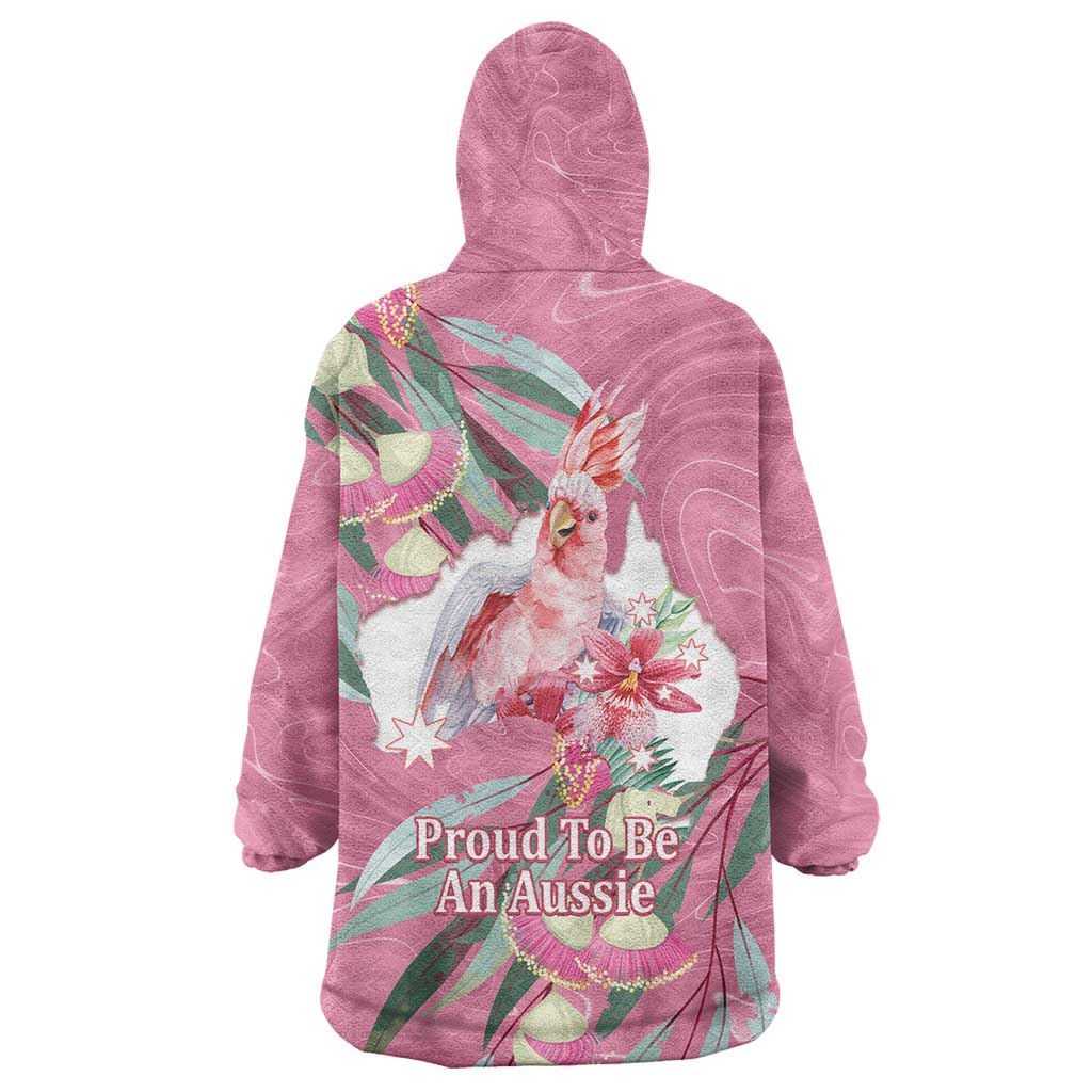 Pink Cockatoo Australia Day Wearable Blanket Hoodie Proud To Be An Aussie Opal Eucalyptus Blossoms - Aussie Hoodie