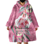 Pink Cockatoo Australia Day Wearable Blanket Hoodie Proud To Be An Aussie Opal Eucalyptus Blossoms - Aussie Hoodie