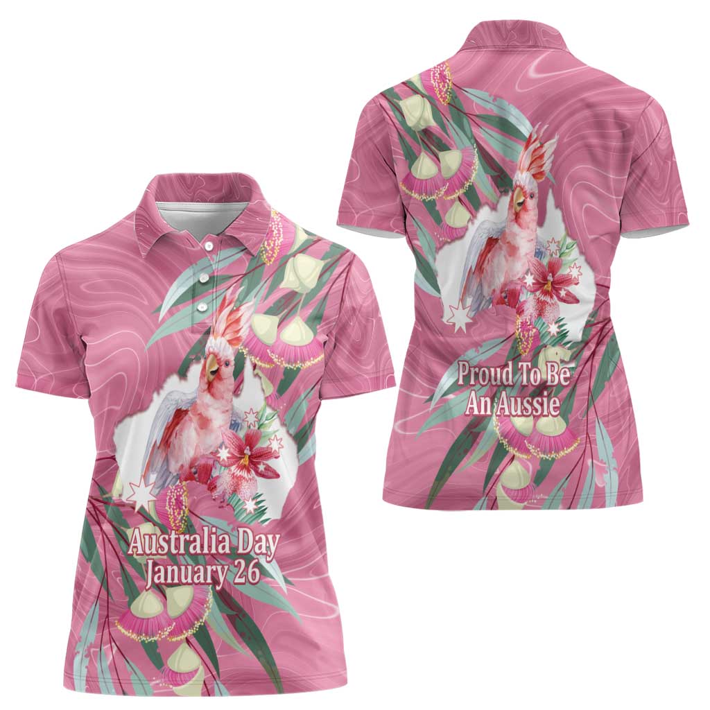 Pink Cockatoo Australia Day Women Polo Shirt Proud To Be An Aussie Opal Eucalyptus Blossoms - Aussie Hoodie
