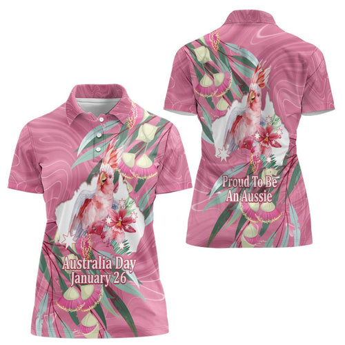 Pink Cockatoo Australia Day Women Polo Shirt Proud To Be An Aussie Opal Eucalyptus Blossoms - Aussie Hoodie