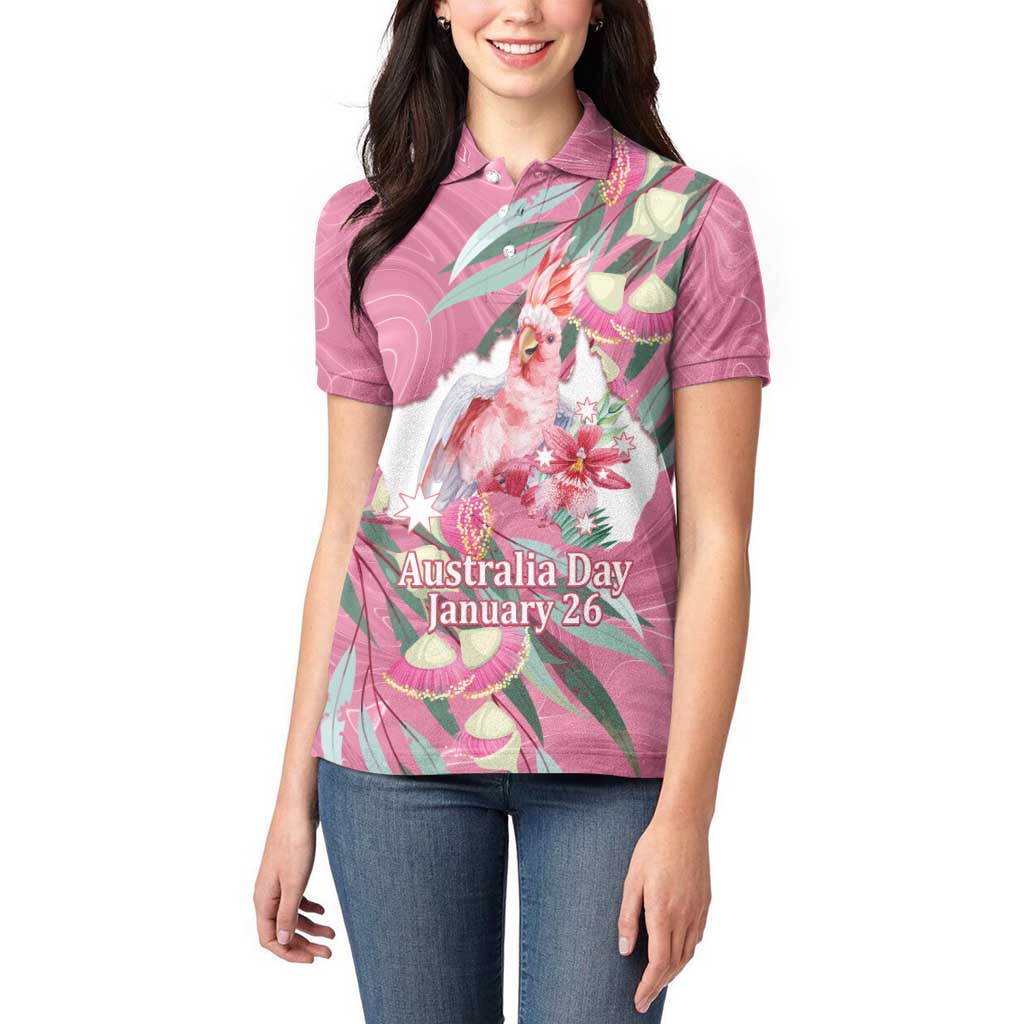 Pink Cockatoo Australia Day Women Polo Shirt Proud To Be An Aussie Opal Eucalyptus Blossoms - Aussie Hoodie