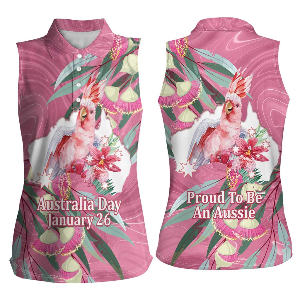 Pink Cockatoo Australia Day Women Sleeveless Polo Shirt Proud To Be An Aussie Opal Eucalyptus Blossoms - Aussie Hoodie
