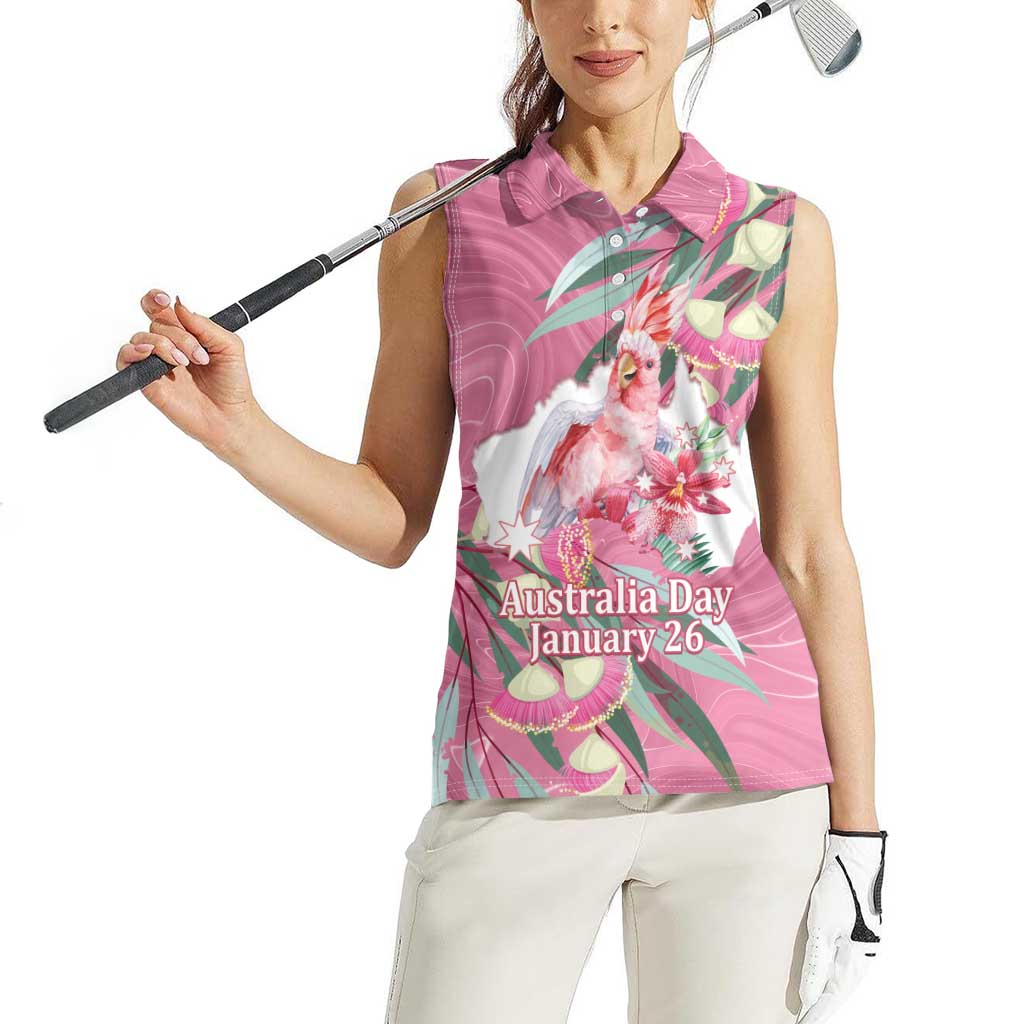 Pink Cockatoo Australia Day Women Sleeveless Polo Shirt Proud To Be An Aussie Opal Eucalyptus Blossoms - Aussie Hoodie