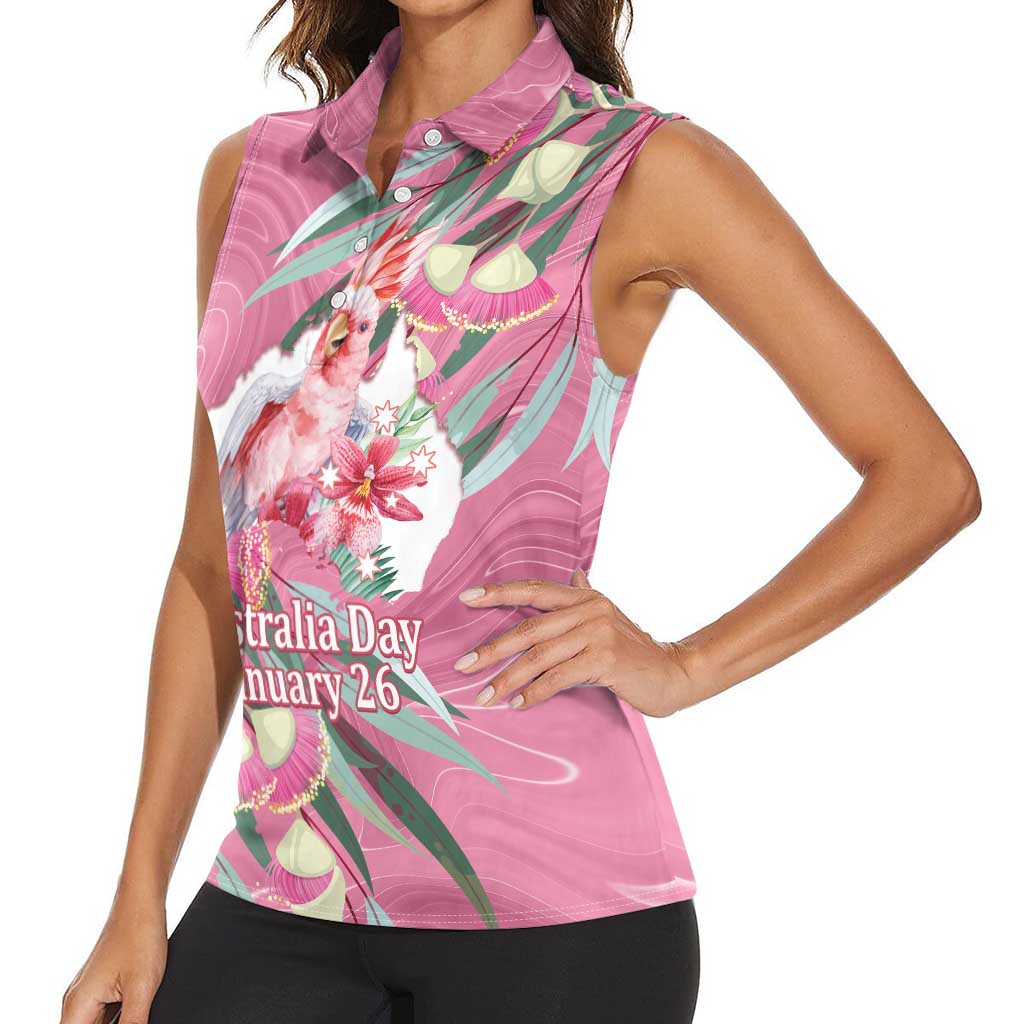 Pink Cockatoo Australia Day Women Sleeveless Polo Shirt Proud To Be An Aussie Opal Eucalyptus Blossoms - Aussie Hoodie