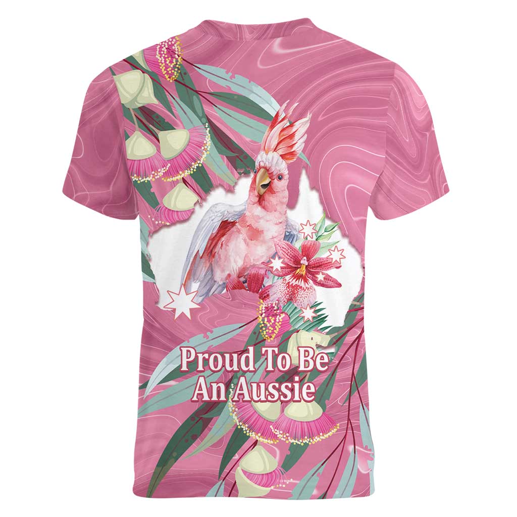 Pink Cockatoo Australia Day Women V-Neck T-Shirt Proud To Be An Aussie Opal Eucalyptus Blossoms - Aussie Hoodie