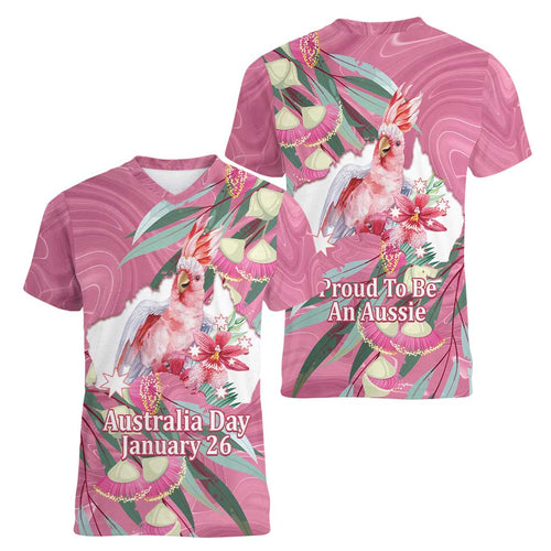 Pink Cockatoo Australia Day Women V-Neck T-Shirt Proud To Be An Aussie Opal Eucalyptus Blossoms - Aussie Hoodie