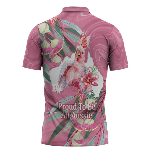 Pink Cockatoo Australia Day Zipper Polo Shirt Proud To Be An Aussie Opal Eucalyptus Blossoms - Aussie Hoodie