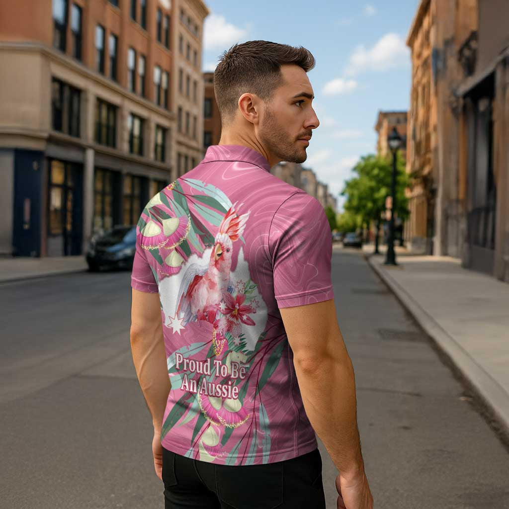Pink Cockatoo Australia Day Zipper Polo Shirt Proud To Be An Aussie Opal Eucalyptus Blossoms - Aussie Hoodie