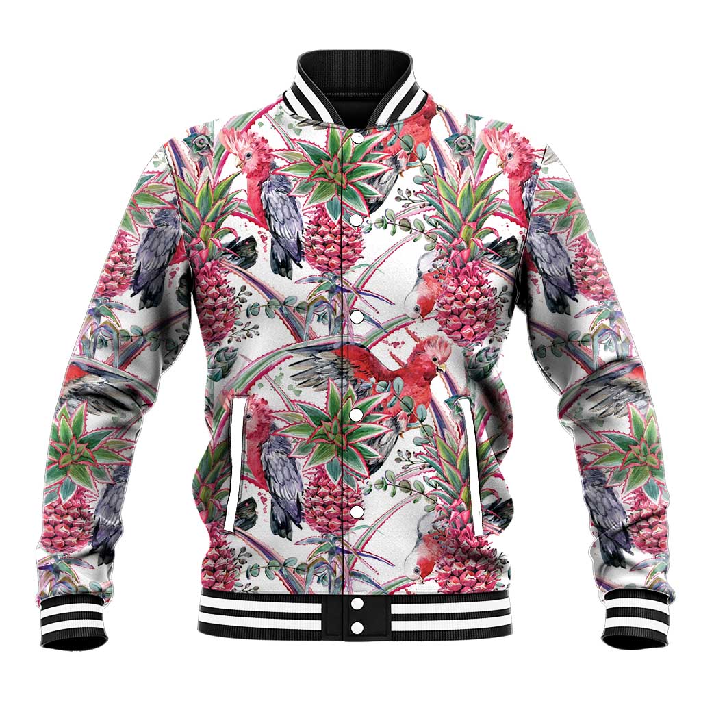 Australia Pink Galah Baseball Jacket Rose-breasted Cockatoo Pineapple Seamless Vibes - Aussie Hoodie