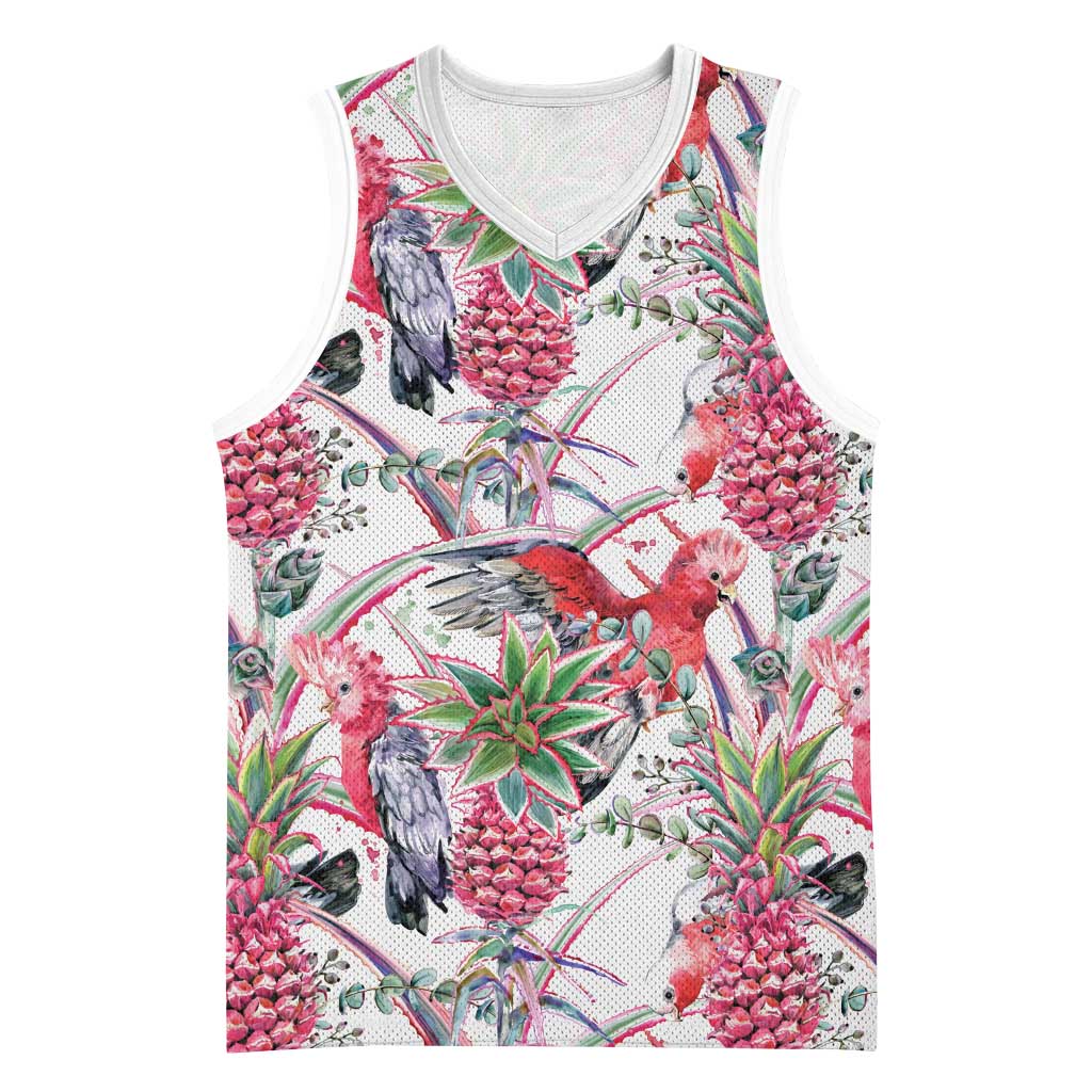 Australia Pink Galah Basketball Jersey Rose-breasted Cockatoo Pineapple Seamless Vibes - Aussie Hoodie