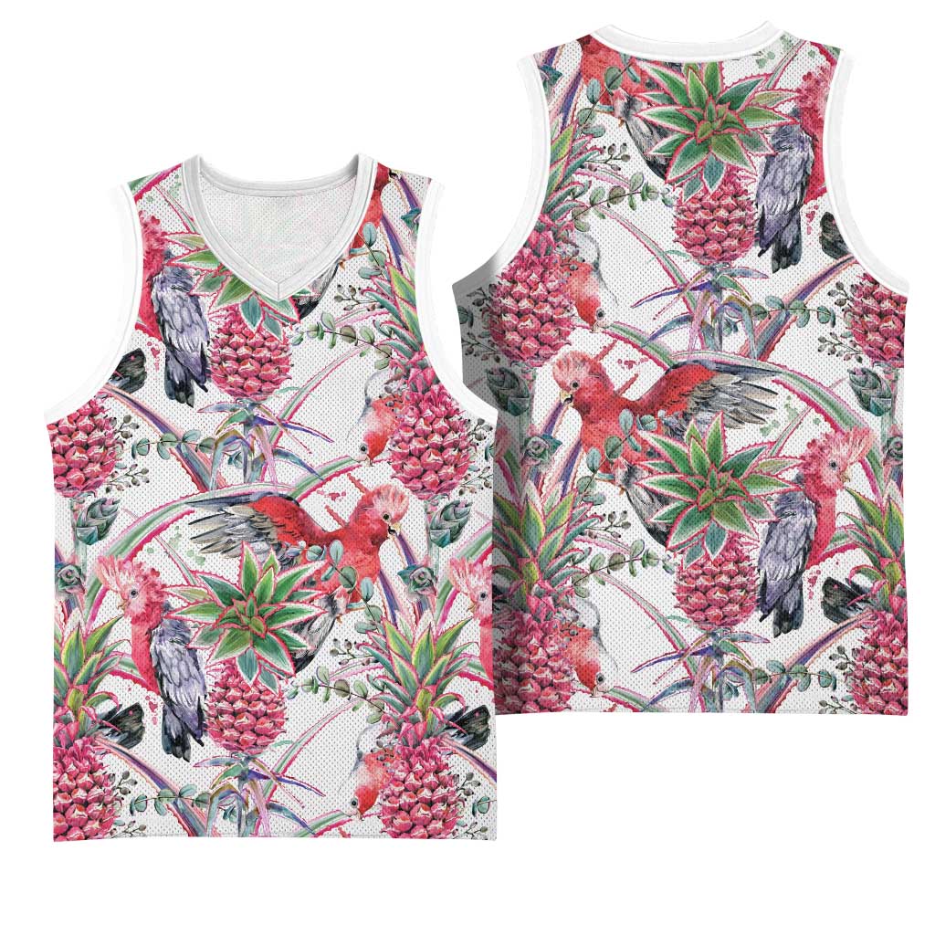 Australia Pink Galah Basketball Jersey Rose-breasted Cockatoo Pineapple Seamless Vibes - Aussie Hoodie