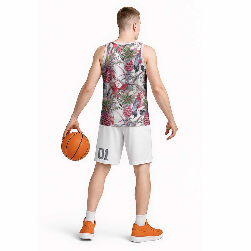 Australia Pink Galah Basketball Jersey Rose-breasted Cockatoo Pineapple Seamless Vibes - Aussie Hoodie