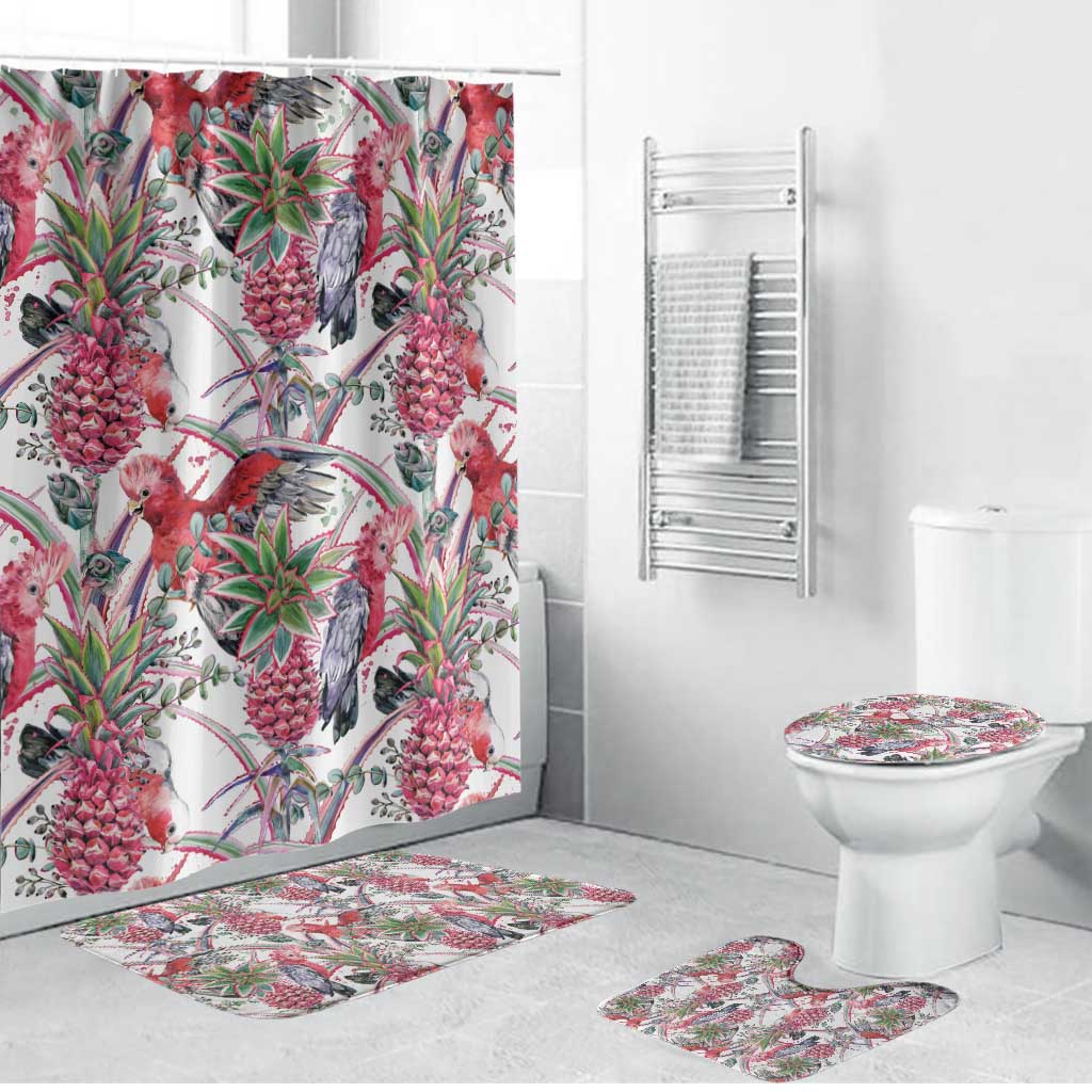 Australia Pink Galah Bathroom Set Rose-breasted Cockatoo Pineapple Seamless Vibes - Aussie Hoodie