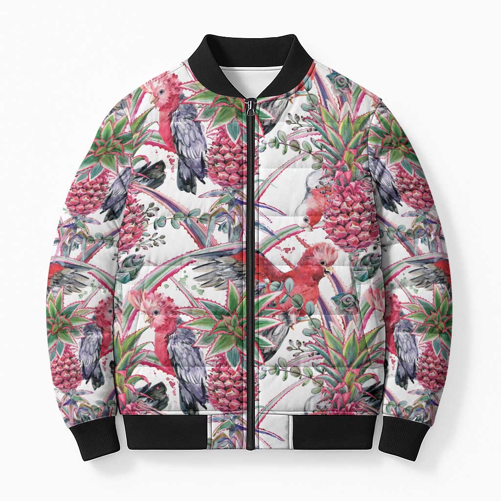 Australia Pink Galah Bomber Puffer Jacket Rose-breasted Cockatoo Pineapple Seamless Vibes - Aussie Hoodie