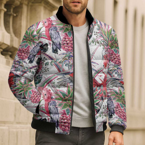 Australia Pink Galah Bomber Puffer Jacket Rose-breasted Cockatoo Pineapple Seamless Vibes - Aussie Hoodie