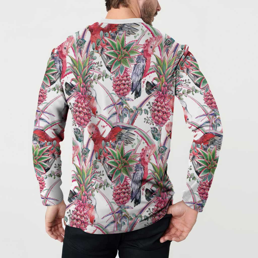 Australia Pink Galah Button Sweatshirt Rose-breasted Cockatoo Pineapple Seamless Vibes - Aussie Hoodie