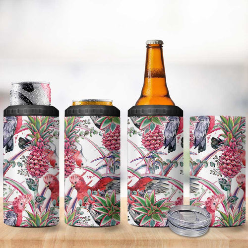 Australia Pink Galah 4 in 1 Can Cooler Tumbler Rose-breasted Cockatoo Pineapple Seamless Vibes - Aussie Hoodie